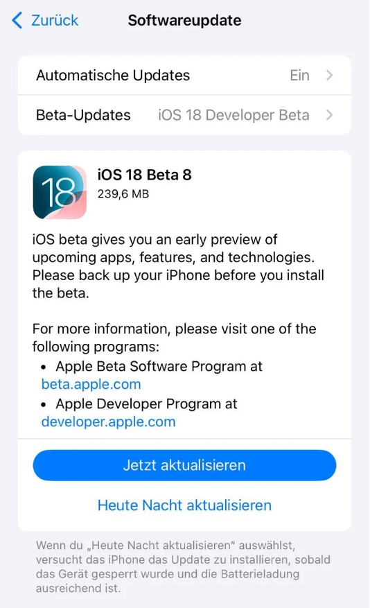 鹤岗苹果手机维修分享苹果 iOS / iPadOS 18 开发者预览版 Beta 8 发布 